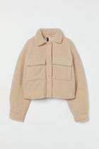 H & M - Short Faux Shearling Jacket - Beige