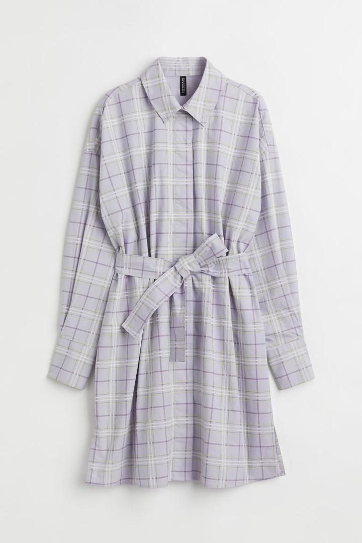 H & M - Tie-belt Shirt Dress - Purple