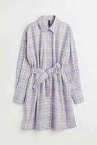 H & M - Tie-belt Shirt Dress - Purple