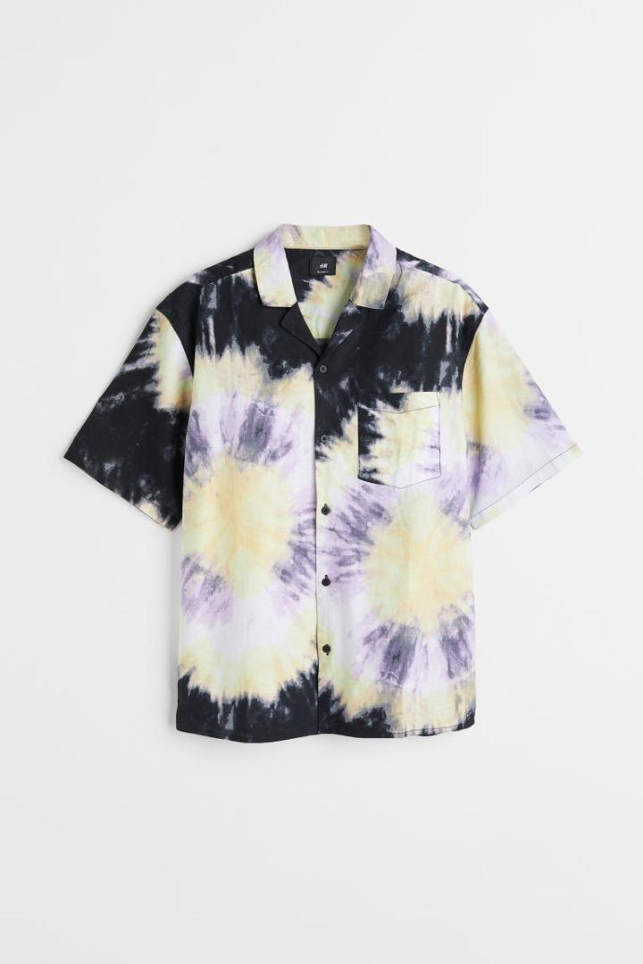 H & M - Relaxed Fit Linen-blend Resort Shirt - Black