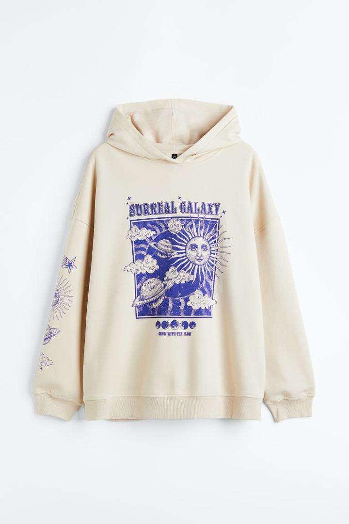 H & M - H & M+ Oversized Printed Hoodie - Beige