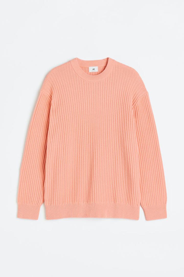 H & M - Relaxed Fit Rib-knit Sweater - Orange