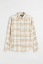 H & M - Regular Fit Plaid Shirt - Beige