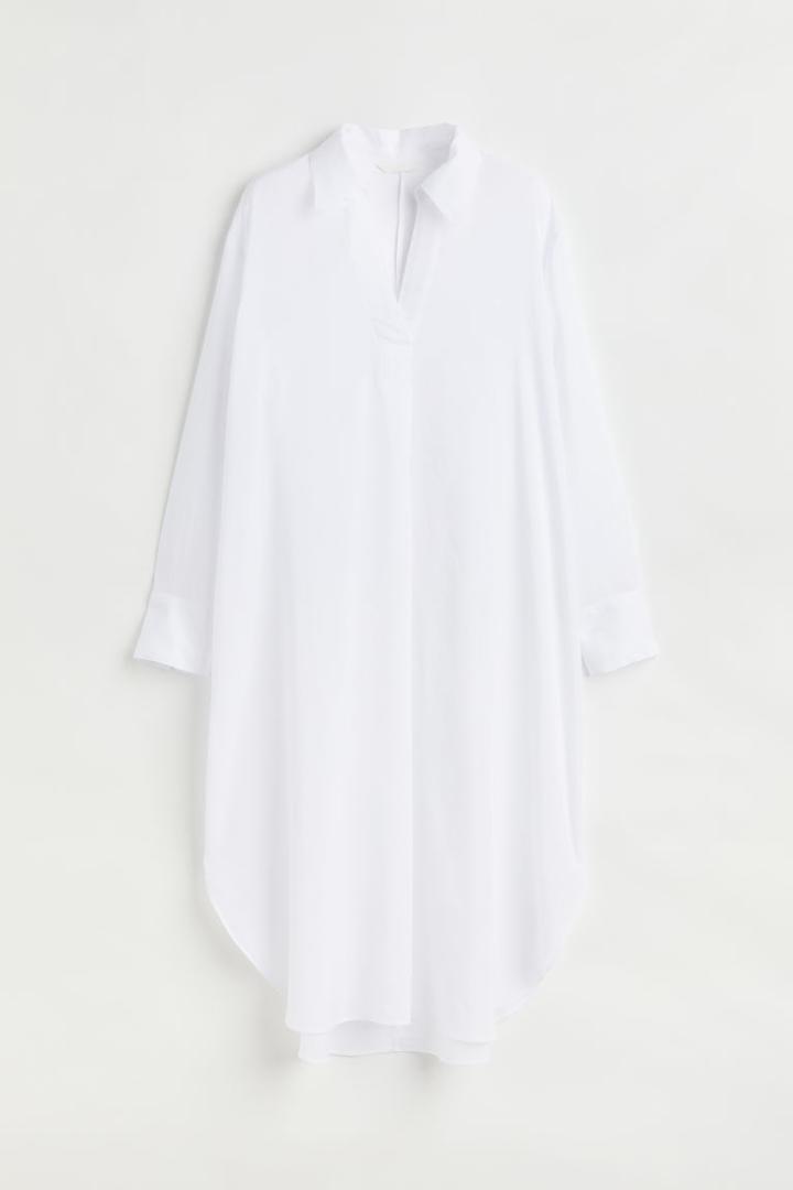 H & M - Lyocell-blend Shirt Dress - White