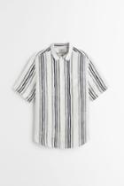 H & M - Regular Fit Short-sleeved Linen Shirt - White