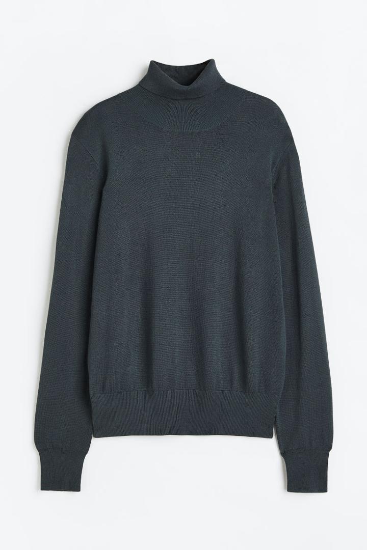 H & M - Fine-knit Turtleneck Sweater - Green