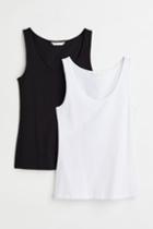 H & M - 2-pack Cotton Tank Tops - Black