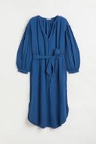 H & M - Tie-belt Cotton Dress - Blue