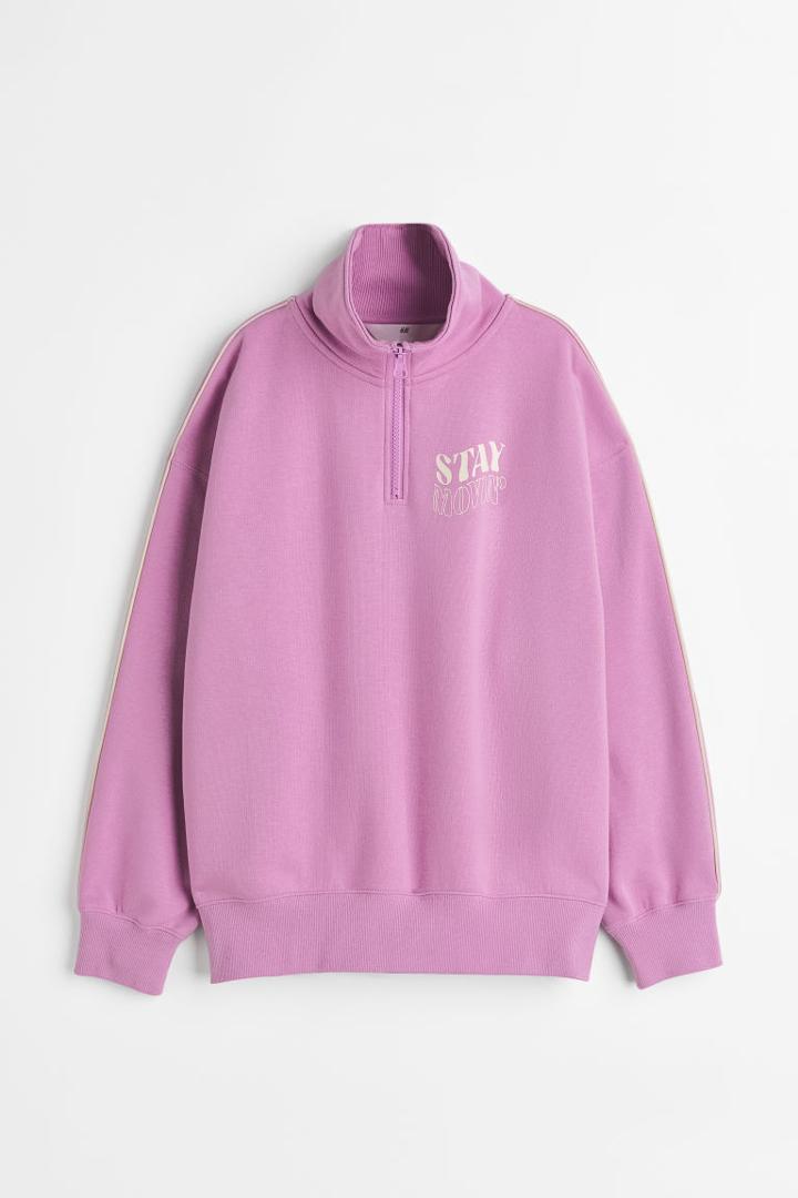 H & M - Oversized Half-zip Sweatshirt - Purple
