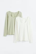 H & M - 2-pack Jersey Tops - Green