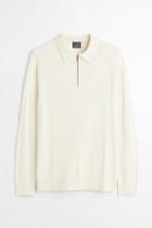 H & M - Muscle Fit 1/4-zip Polo Shirt - White