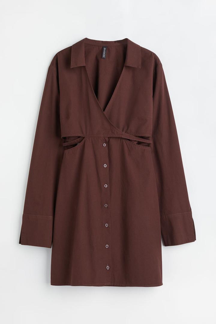 H & M - Cotton Poplin Dress - Brown