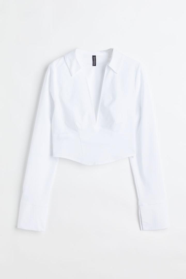 H & M - Corset-style V-neck Shirt - White