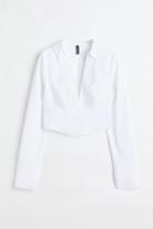 H & M - Corset-style V-neck Shirt - White