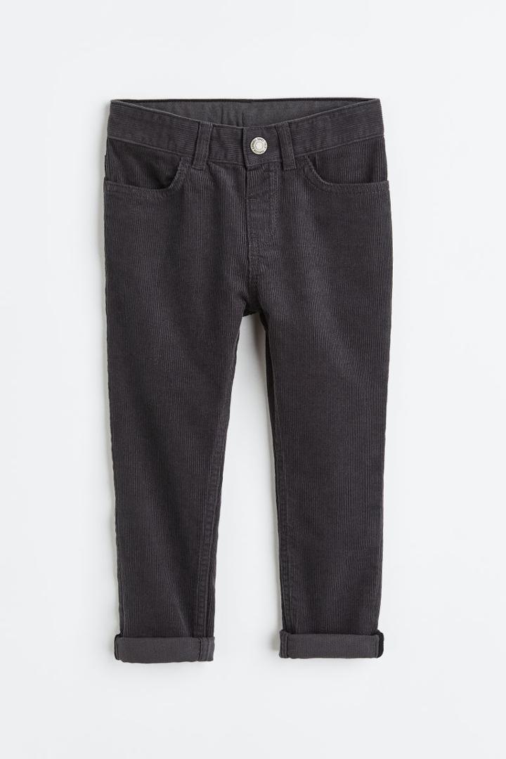 H & M - Slim Fit Corduroy Pants - Gray