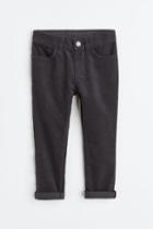 H & M - Slim Fit Corduroy Pants - Gray