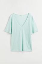 H & M - Linen Jersey T-shirt - Turquoise