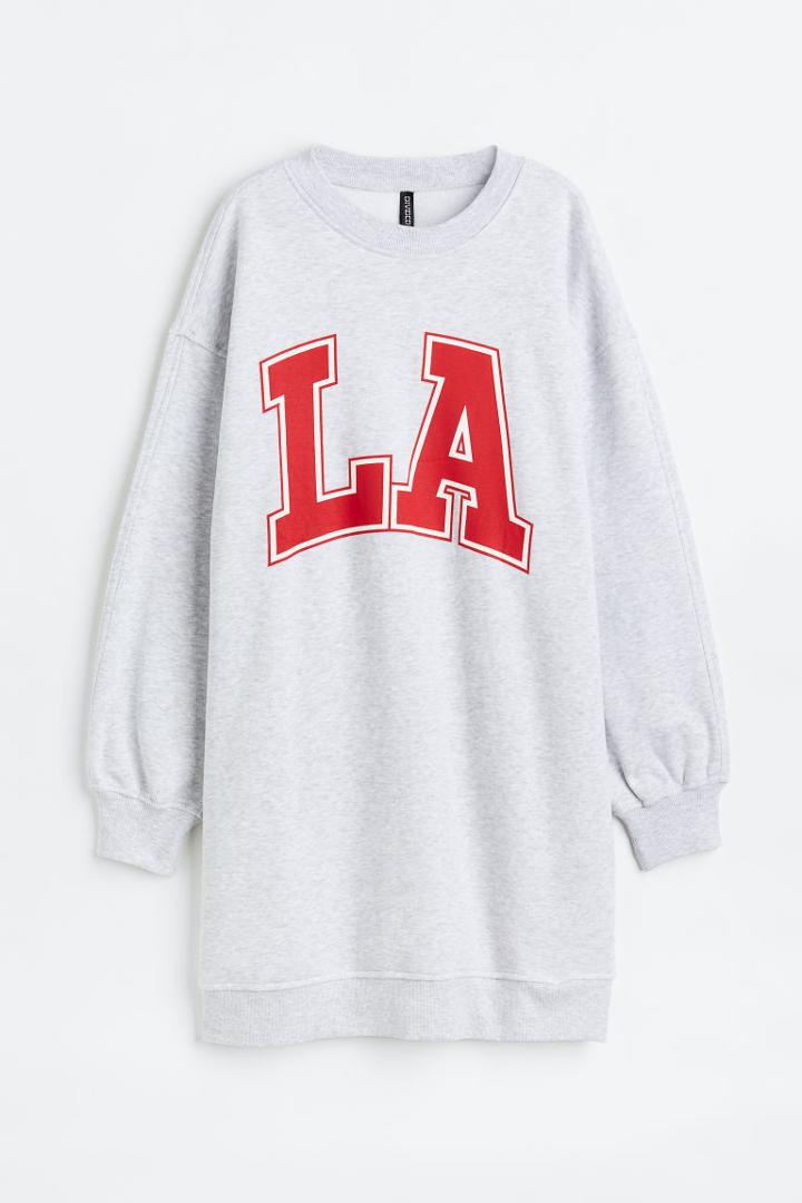 H & M - Oversized Printed Sweatshirt Dress - Gray
