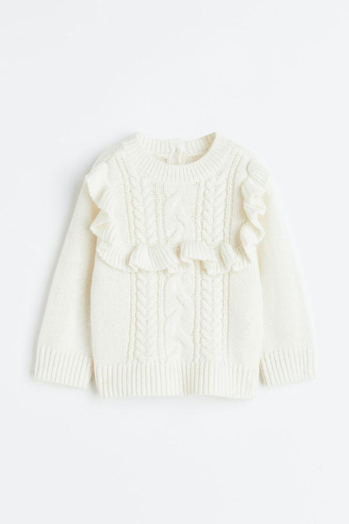 H & M - Ruffle-trimmed Sweater - White