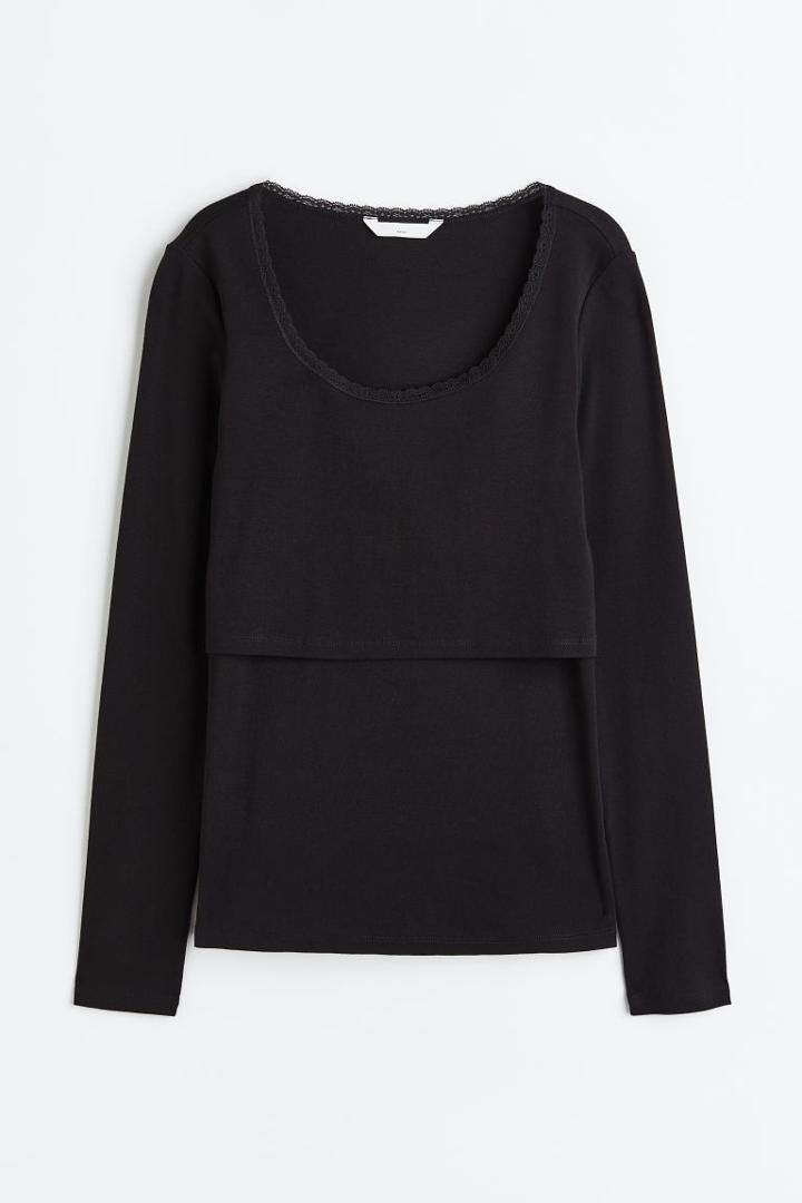 H & M - Mama Lace-trimmed Nursing Top - Black