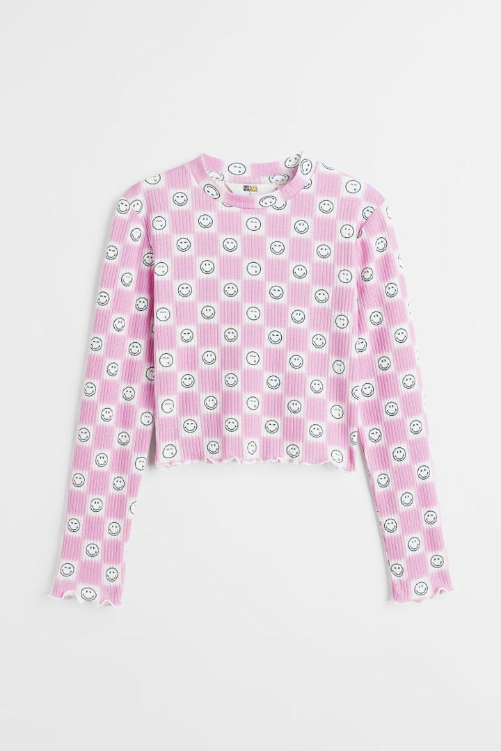 H & M - Printed Jersey Top - Purple