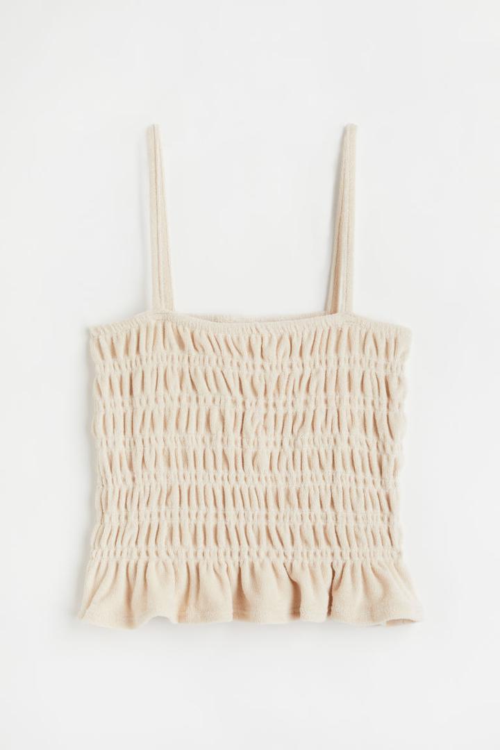 H & M - Smocked Terry Camisole Top - Beige
