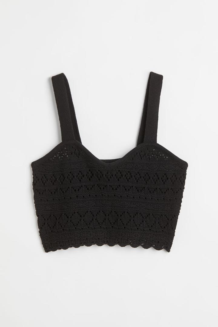 H & M - Crochet-look Crop Top - Black