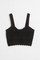 H & M - Crochet-look Crop Top - Black
