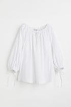 H & M - Cotton Blouse With Drawstring - White