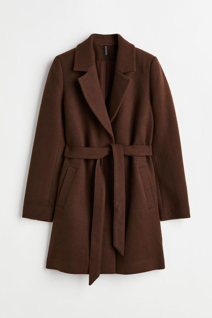 H & M - Tie Belt Coat - Brown