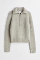 H & M - Rib-knit Half-zip Sweater - Green