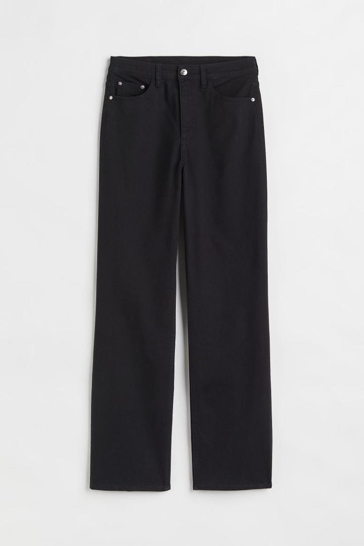 H & M - High Waist Flared Twill Trousers - Black