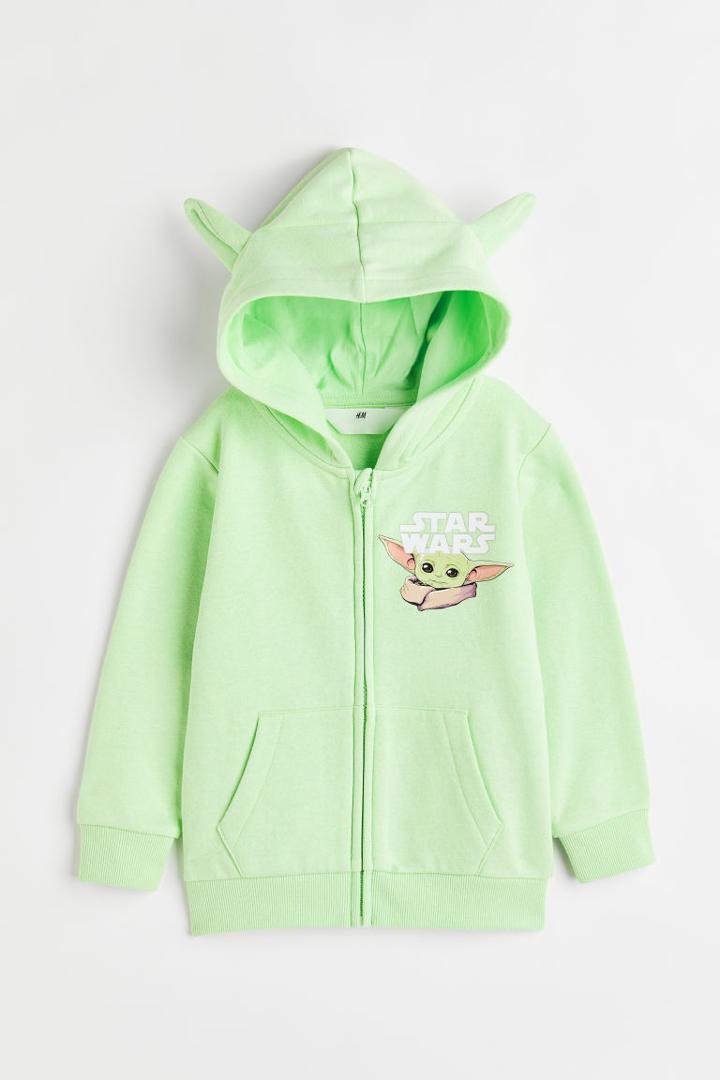 H & M - Hooded Jacket With Ear Appliqus - Green