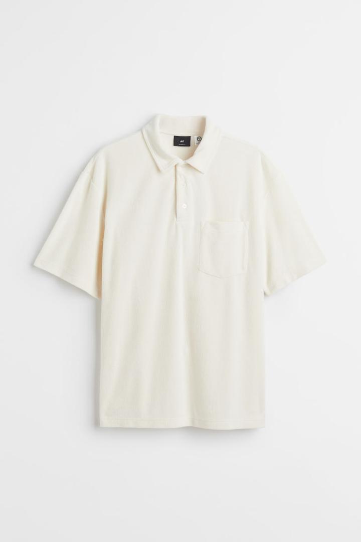 H & M - Relaxed Fit Terry Polo Shirt - White