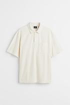 H & M - Relaxed Fit Terry Polo Shirt - White