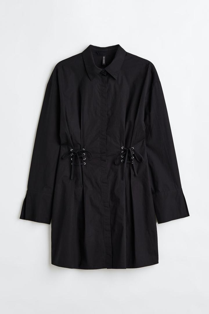 H & M - H & M+ Lacing-detail Shirt Dress - Black