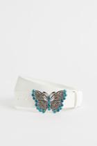 H & M - Belt With Rhinestone-detail Buckle - White