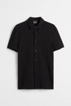 H & M - Muscle Fit Cotton Piqu Shirt - Black