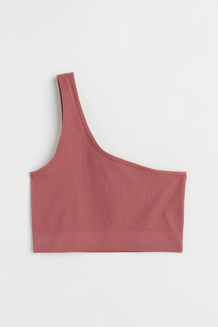 H & M - Seamless One-shoulder Bralette - Pink