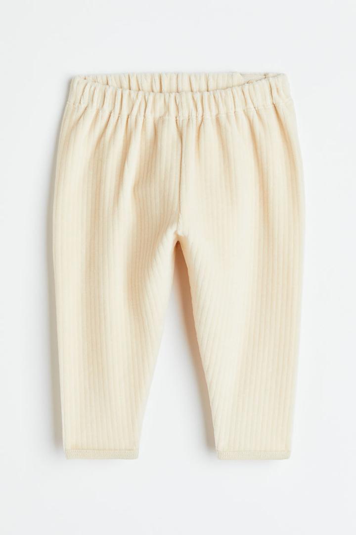 H & M - Ribbed Velour Joggers - Beige