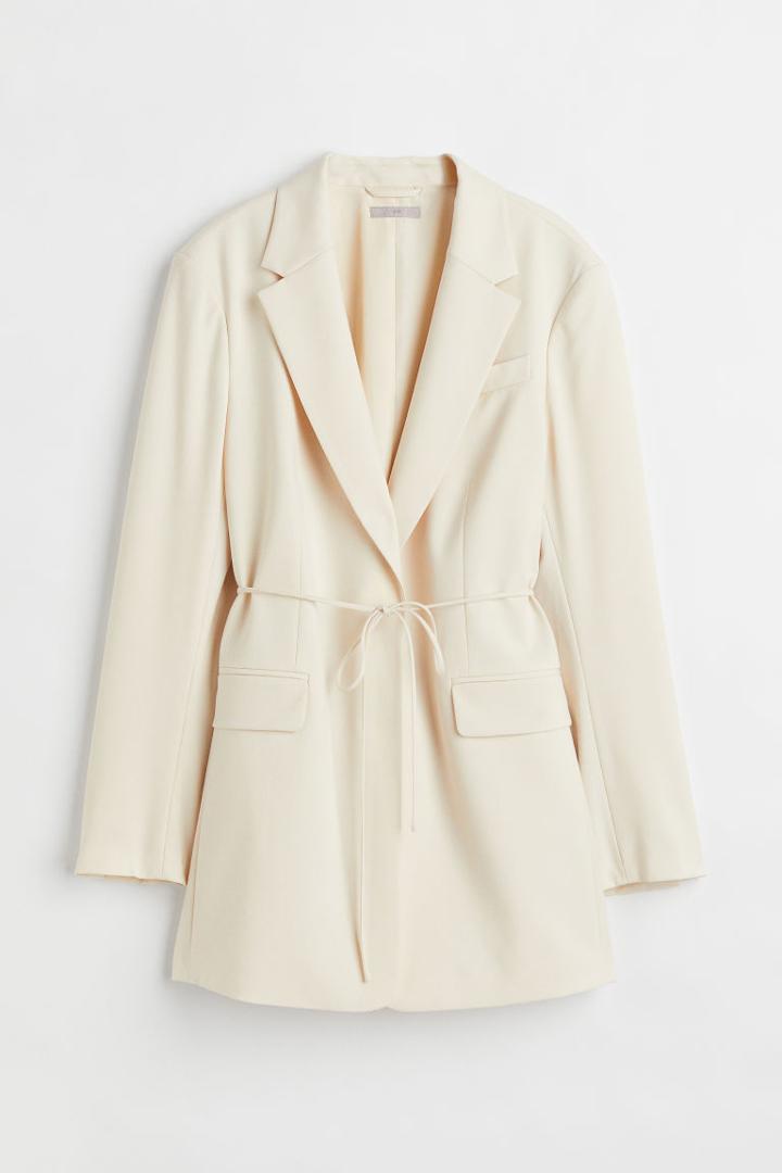 H & M - Long Tie-belt Jacket - White