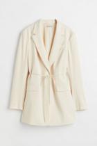 H & M - Long Tie-belt Jacket - White