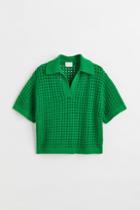 H & M - Pointelle-knit Polo Shirt - Green