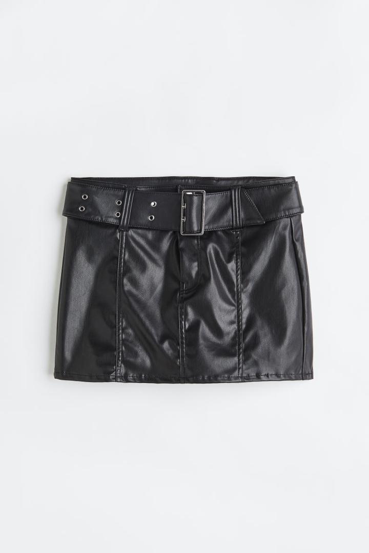 H & M - Belted Mini Skirt - Black