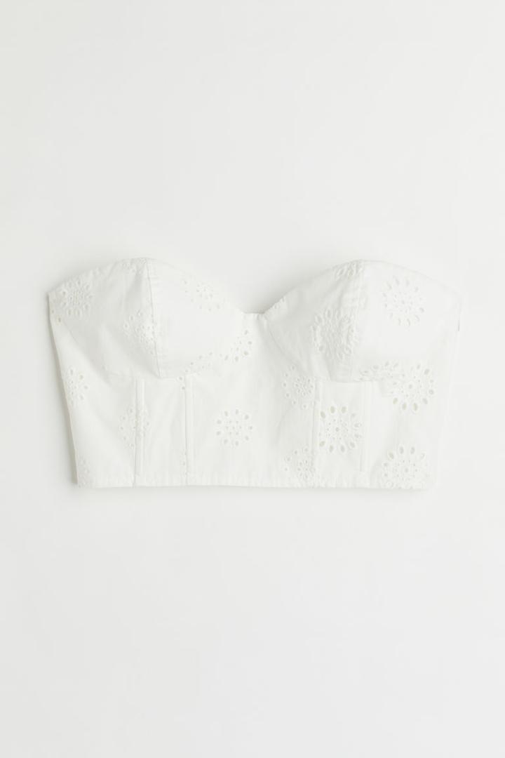 H & M - Eyelet Embroidery Corset-style Top - White