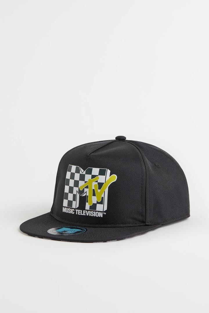 H & M - Printed Twill Cap - Black