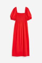 H & M - Smocked Jersey Dress - Red