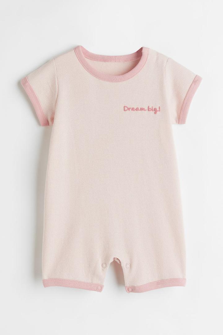 H & M - Short-sleeved Cotton Romper Suit - Pink