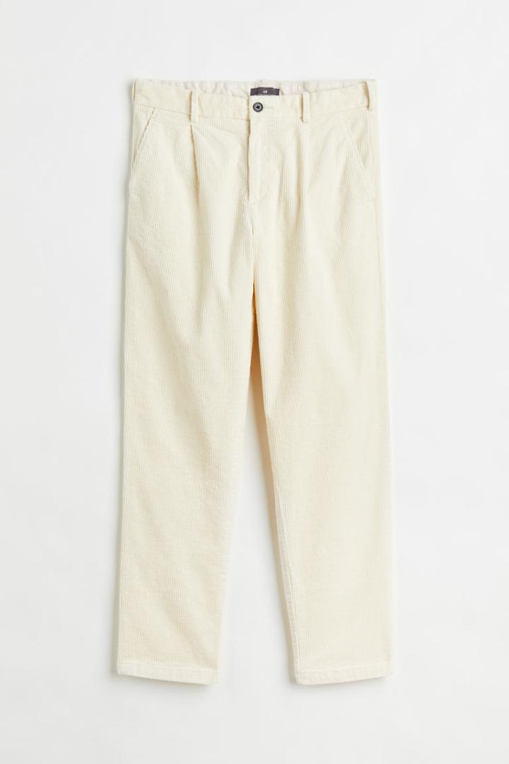 H & M - Regular Fit Corduroy Pants - White