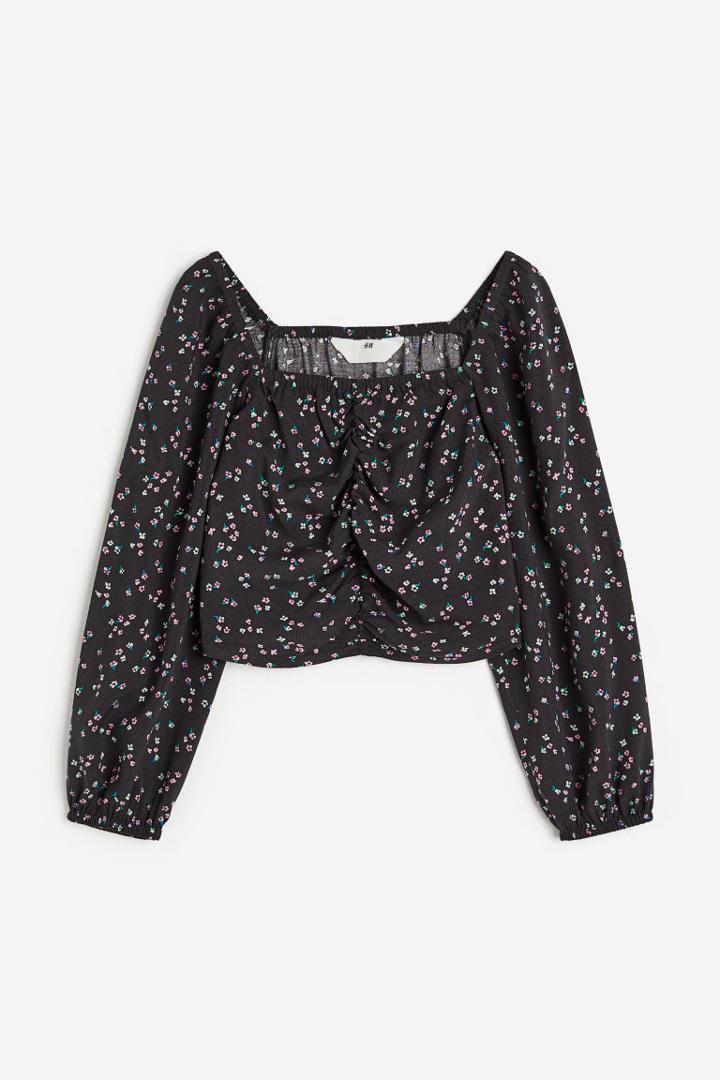 H & M - Gathered Blouse - Gray